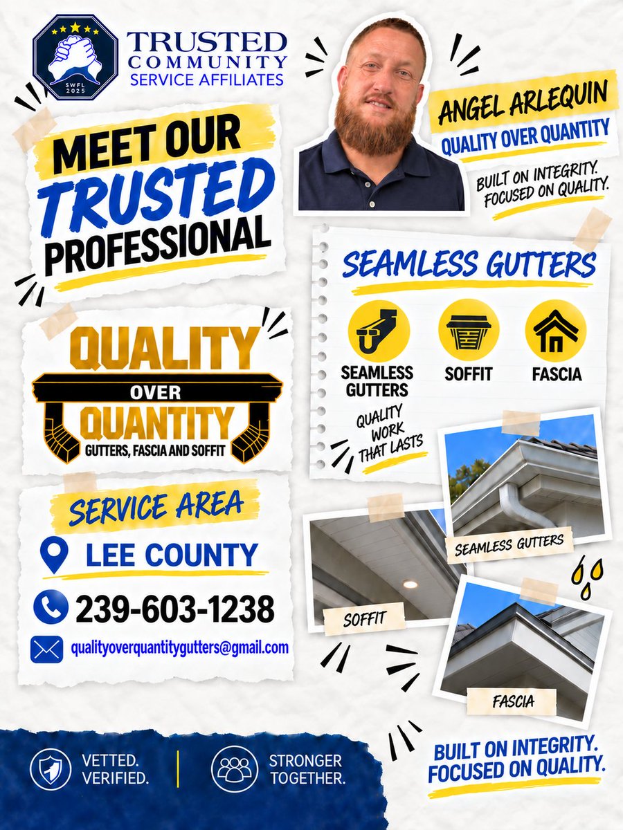 tcsaswfl's tweet photo. TCSA is proud to introduce 𝗔𝗻𝗴𝗲𝗹 𝗔𝗿𝗹𝗲𝗾𝘂𝗶𝗻 𝗼𝗳 𝗤𝘂𝗮𝗹𝗶𝘁𝘆 𝗢𝘃𝗲𝗿 𝗤𝘂𝗮𝗻𝘁𝗶𝘁𝘆! 📷

📍 Proudly serving Lee County
📞 239-603-1238
📧 qualityoverquantitygutters@gmail.com https://t.co/9XpIXoTTZP