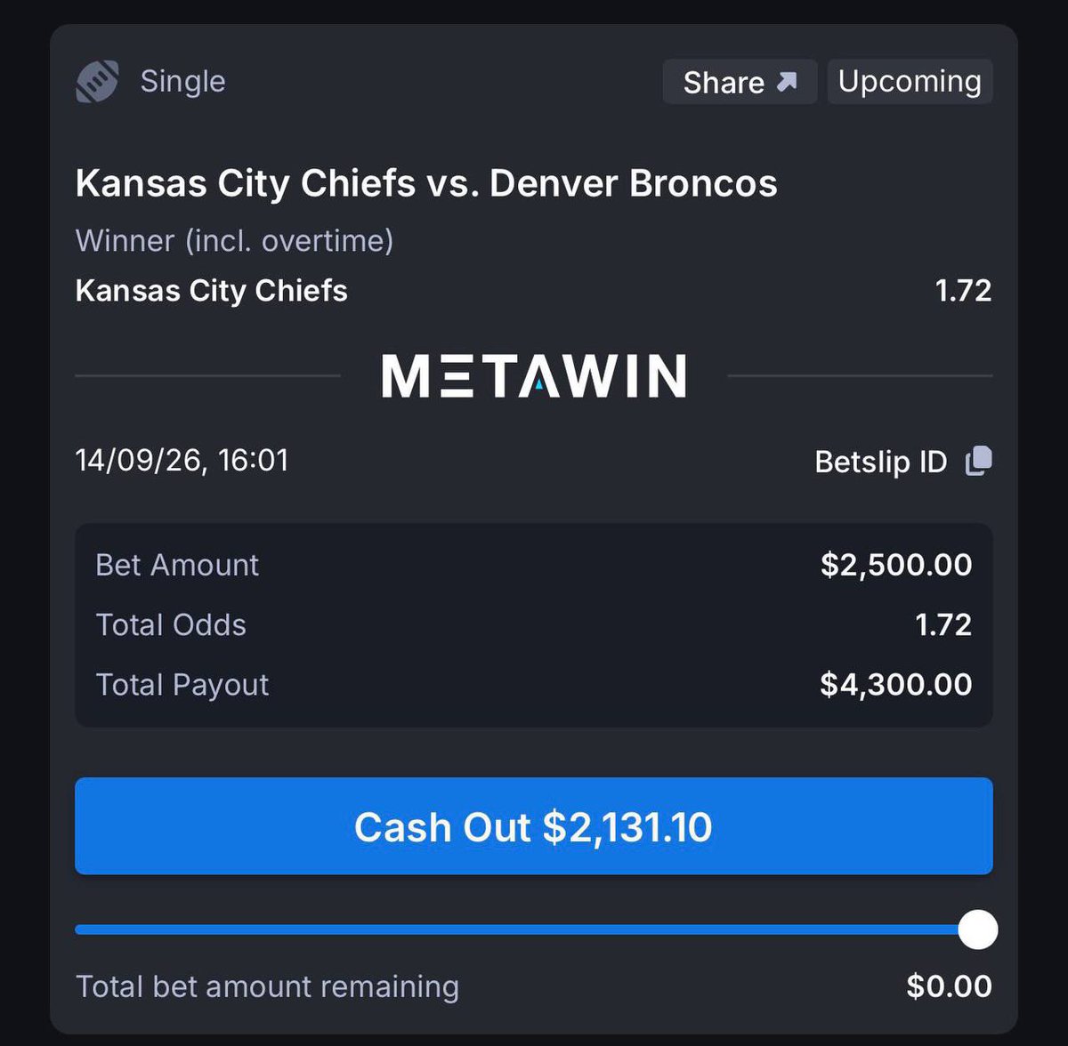 zubic_eth's tweet photo. I’m riding with Mahomes tonight on @MetaWin

Make sure you’re betting there if that’s your thing

Their odds are incredible & everyone who deposits on https://t.co/mRThUP8BPG qualifies for part of their $1M September drop

Comment your wallet, I’ll give one of you $250 if you want to tail me