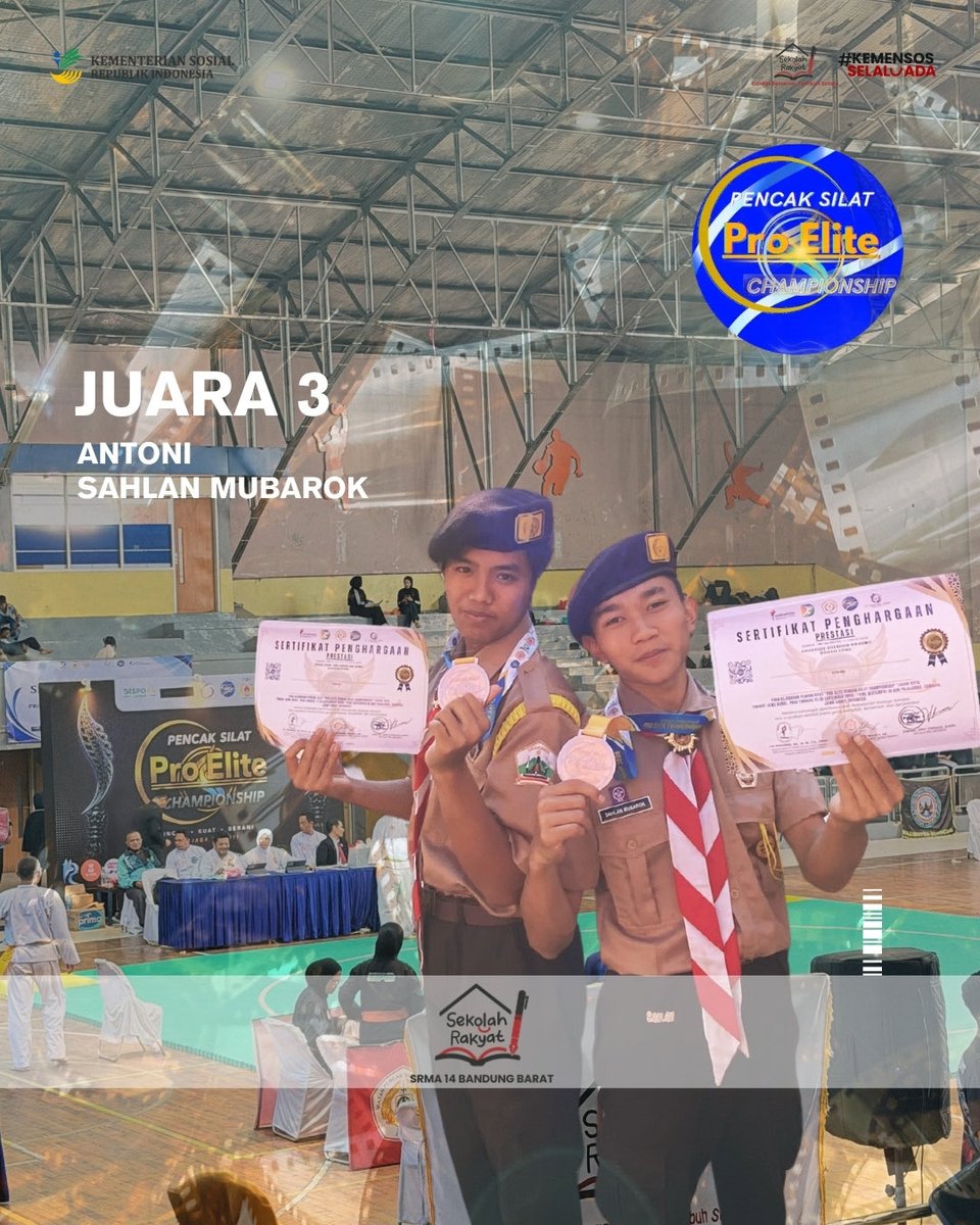 srma14kbb's tweet photo. Selamat kepada tim SRMA 14 Bandung Barat atas pencapaian luar biasa tim kita dalam Kejuaraan Pencak Silat Pro Elite 2026 yang berlangsung pada 10–13 September 2026 di GOR Padjajaran, Bandung!
🔥🏆

#SekolahRakyat #Kemensosselaluada https://t.co/Rh2fylC3S3