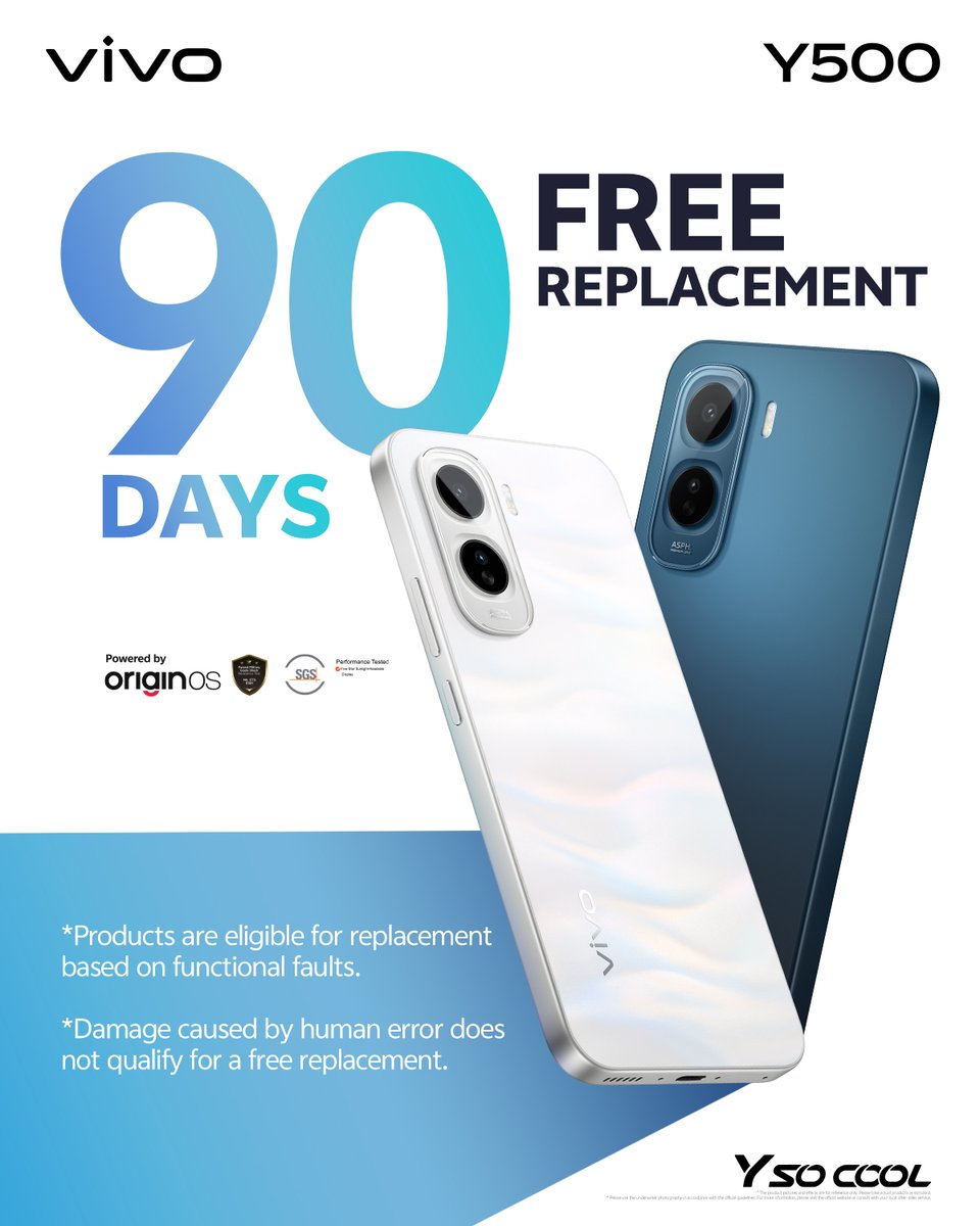 vivo__Nigeria's tweet photo. Get more when you choose the vivo Y500:
✅ Free smartwatch
✅ 90-day free replacement
✅ 2-year warranty
✅ 20% down payment via Credit Direct
More value & more reasons to choose the vivo Y500.
#vivoY500nigeria #8100mAh #AMOLEDDisplay #YSoCool #wearevivocommunity https://t.co/24ymYY9xK5