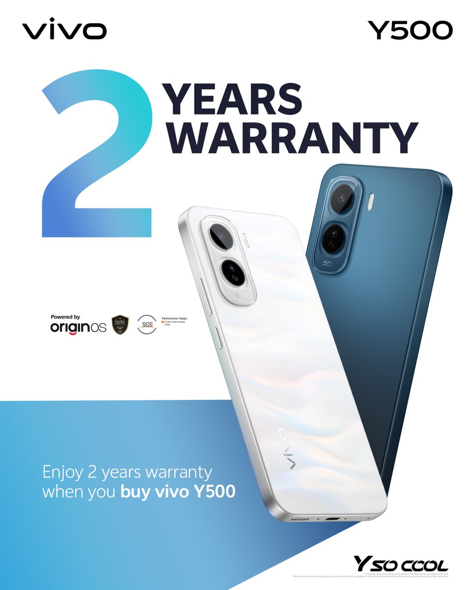 vivo__Nigeria's tweet photo. Get more when you choose the vivo Y500:
✅ Free smartwatch
✅ 90-day free replacement
✅ 2-year warranty
✅ 20% down payment via Credit Direct
More value & more reasons to choose the vivo Y500.
#vivoY500nigeria #8100mAh #AMOLEDDisplay #YSoCool #wearevivocommunity https://t.co/24ymYY9xK5