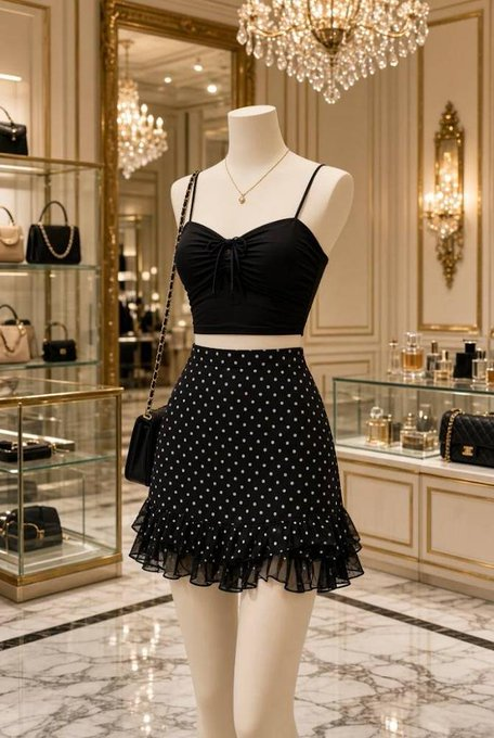 arcticrabes's tweet photo. When in doubt, stick to monochromatic perfection. A simple black crop top paired with a patterned mini skirt always hits right. 🖤 https://t.co/d8hIdiUxpL