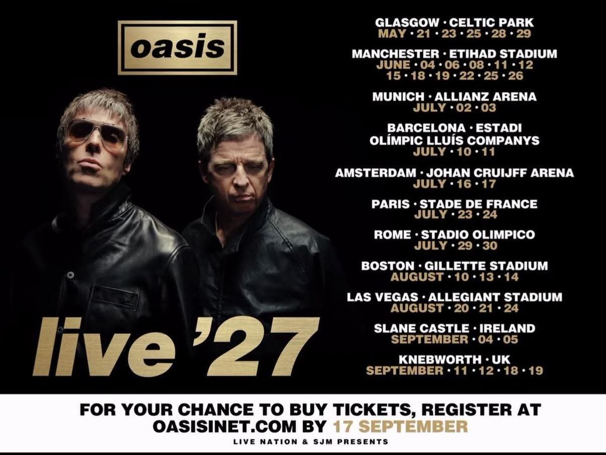 TheGlastoThingy's tweet photo. Oasis basically ruled out. At no point on their last tour did they play more than two nights back to back.

Not impossible, but highly unlikely. 

#Glastonbury #Oasis https://t.co/xNcSA4ak3t