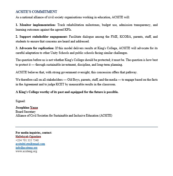 acsiteng's tweet photo. ACSITE STATEMENT ON KING'S COLLEGE CONCESSION

#FederalMinistryOfEducation
#SaveKingsCollegeLagos
#EducationInNigeria https://t.co/4Gmk7wcXMP