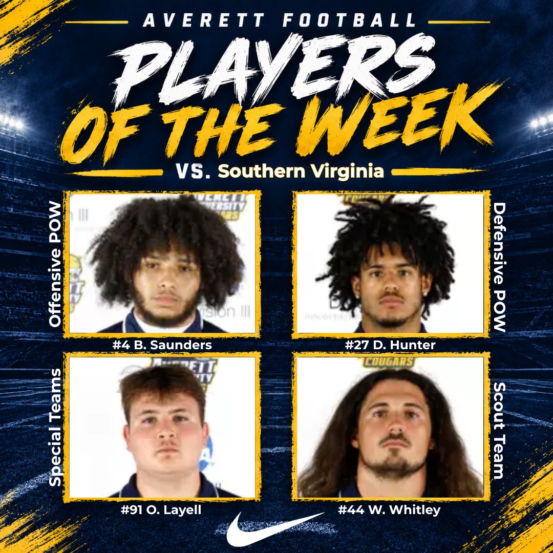 AverettFootball's tweet photo. Big time performances by these 4 this past week! Go Cougars!!! #VILLE https://t.co/ioWMcLt1bw