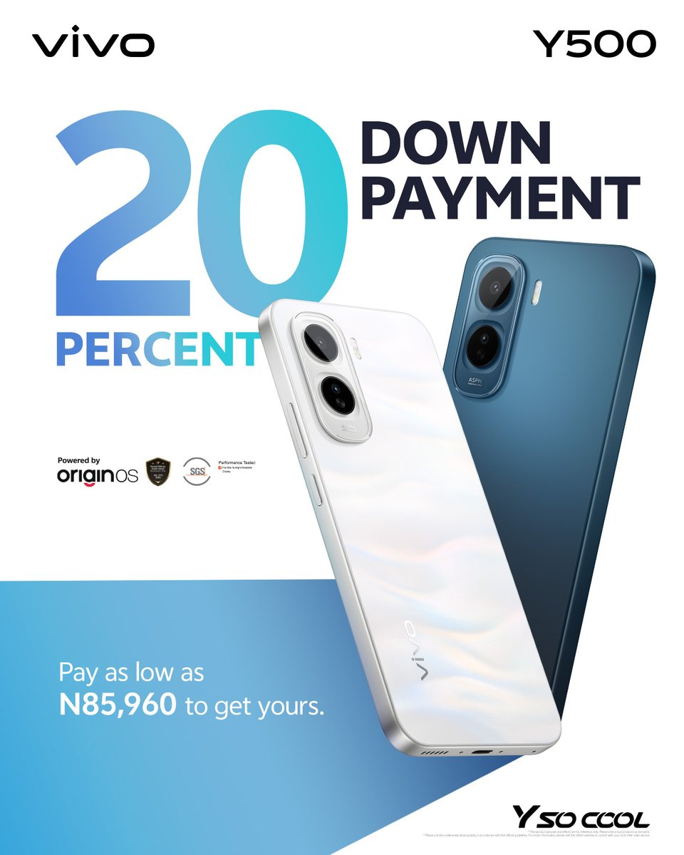 vivo__Nigeria's tweet photo. Get more when you choose the vivo Y500:
✅ Free smartwatch
✅ 90-day free replacement
✅ 2-year warranty
✅ 20% down payment via Credit Direct
More value & more reasons to choose the vivo Y500.
#vivoY500nigeria #8100mAh #AMOLEDDisplay #YSoCool #wearevivocommunity https://t.co/24ymYY9xK5