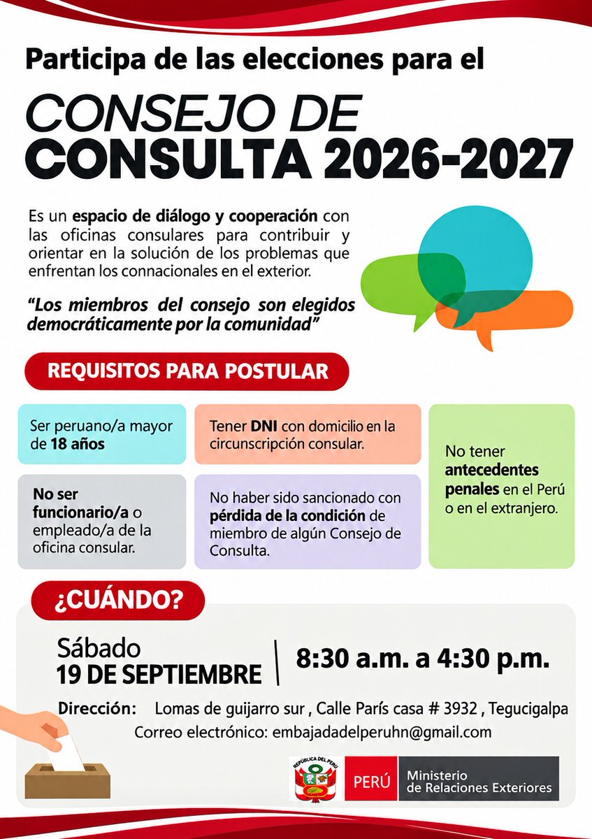 EmbaPeruHondu's tweet photo. ATENCIÓN:

Información para los Peruanos en Honduras. https://t.co/HpLgl4M7S2