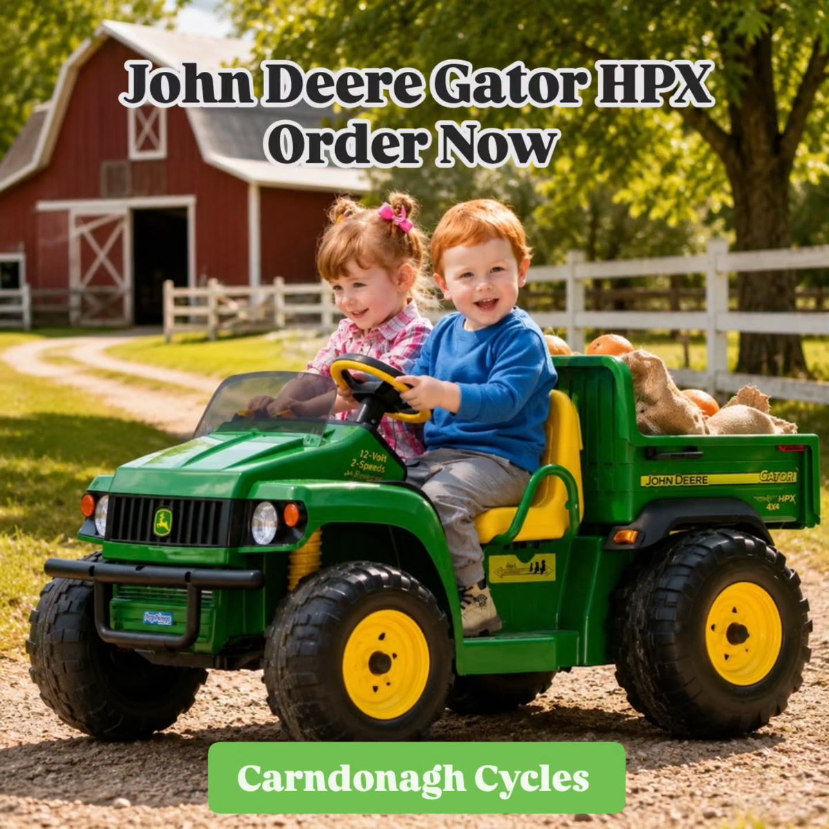 hanifeasik's tweet photo. The John Deere Gator HPX Ride-On is now available at Carndonagh Cycles for €539. Built for little farmers and outdoor explorers. Christmas Savings Club and free assembly available. Limited stock. https://t.co/cEoCqZKhkn