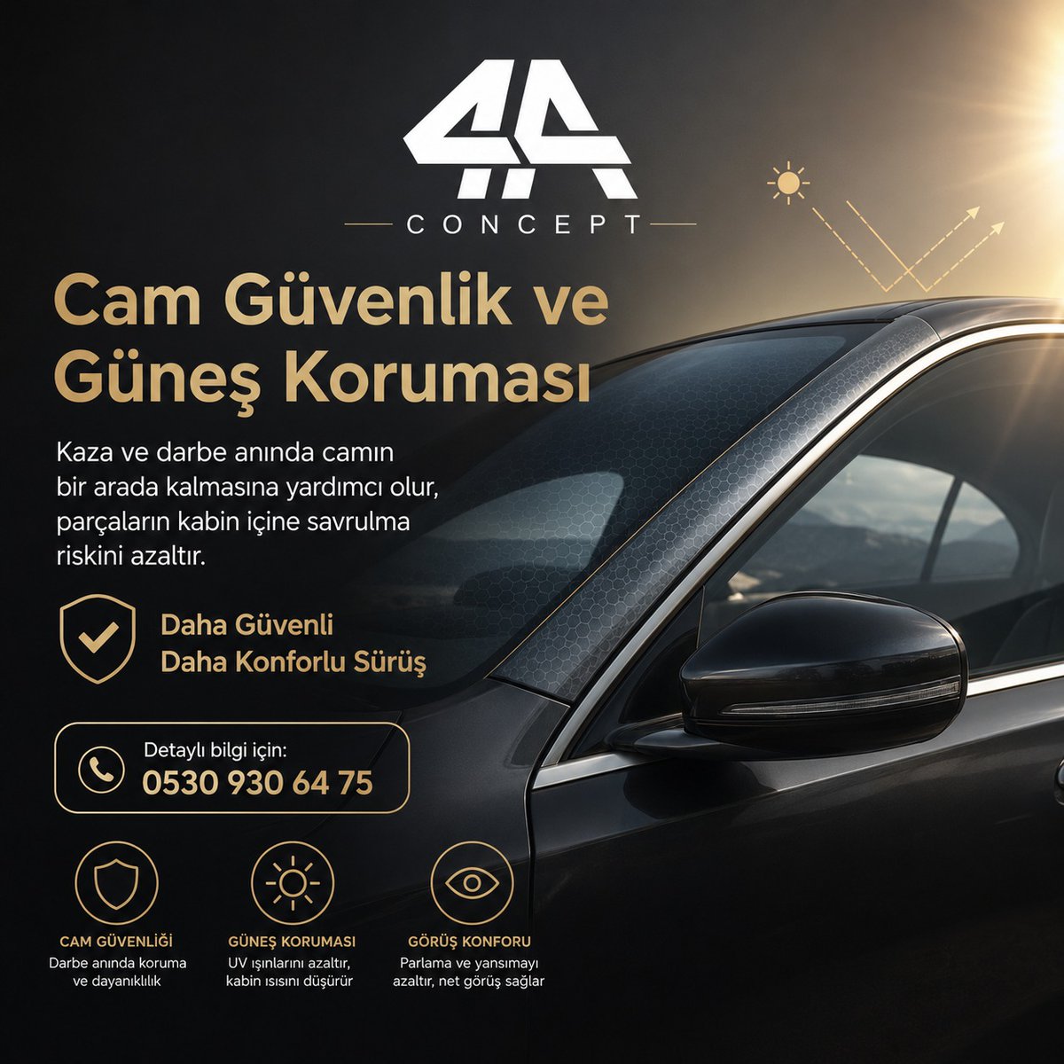 alibyr_44's tweet photo. Güvenlik sadece sürüşte değil, beklenmedik anlarda da önemlidir. Cam güvenlik ve güneş koruma uygulamamız, kaza anında cam parçalarının savrulma riskini azaltır; ısı ve güneş etkisini sınırlar. https://t.co/ROl8Pyl7LC