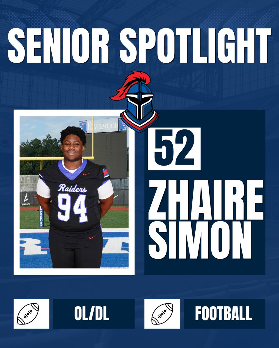 RICSFootball's tweet photo. Next up for our Senior Spotlight is DL/OL Zhaire Simon #94 

Zhaire has been a force in the trenches for the Raiders.
Proud of you, Zhaire! Let’s finish strong! #RaiderNation
 #FIGHT🔴🔵🏈

📸- @clixnorthatlanta https://t.co/A5smj4AXmd