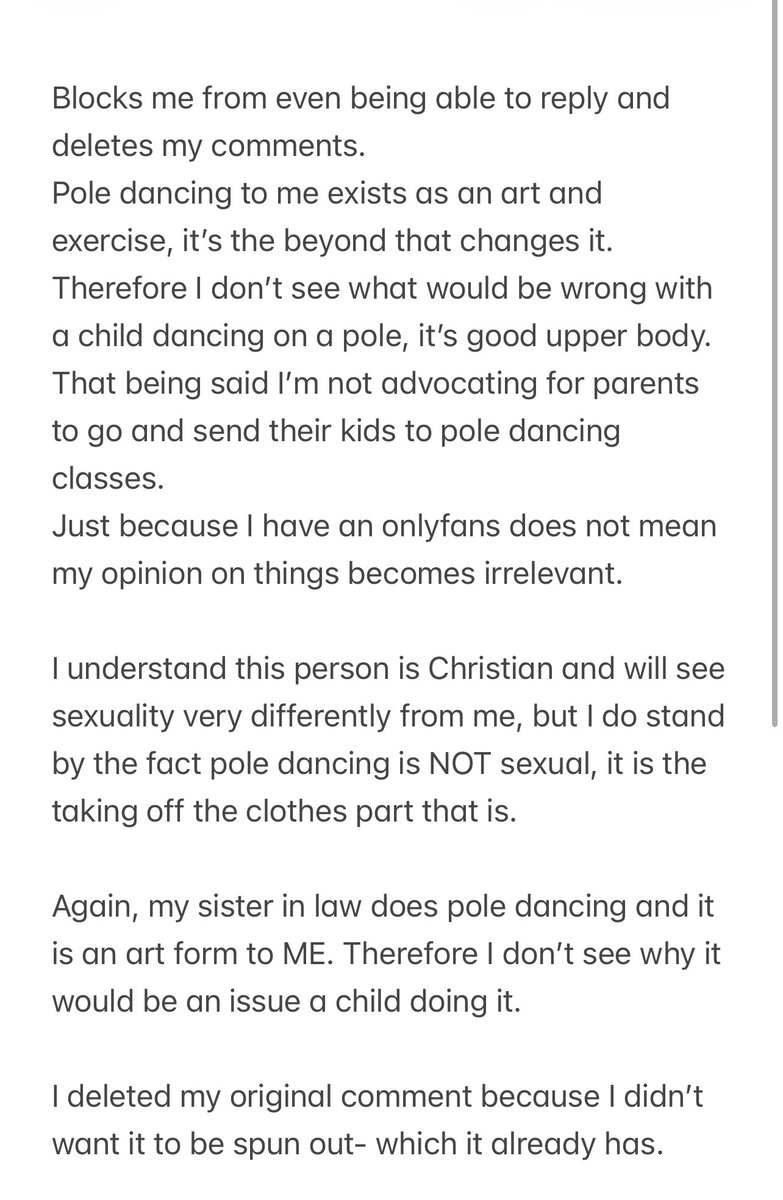 Kittykale0's tweet photo. Can’t fit this all in- everyone’s entitled to their opinions, not gonna demean the fact we view it differently, but I really do not think pole dancing is sexual- https://t.co/4ONLyZNqv7
