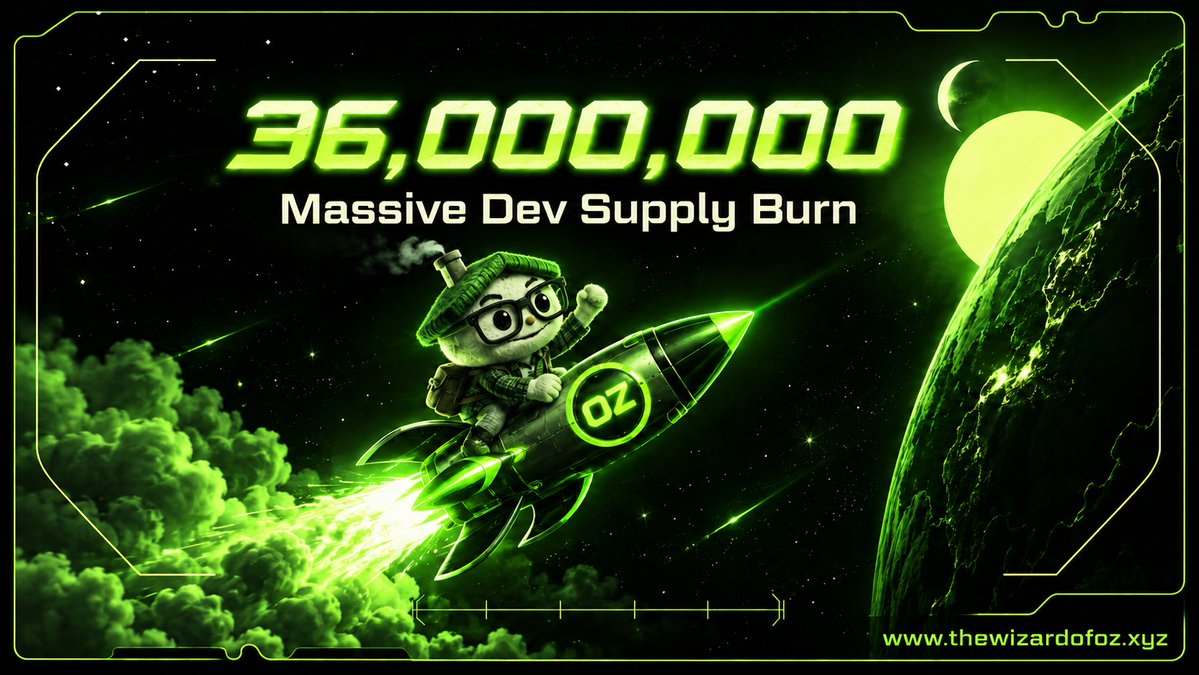 ozpons's tweet photo. MASSIVE $OZ DEV SUPPLY BURNED.

A massive 36,000,000 $OZ from the dev supply has been BURNED. GONE. OUT OF CIRCULATION.

Burn TX: https://t.co/Z3Gi8ejhz0 https://t.co/iimfeNDZ8D