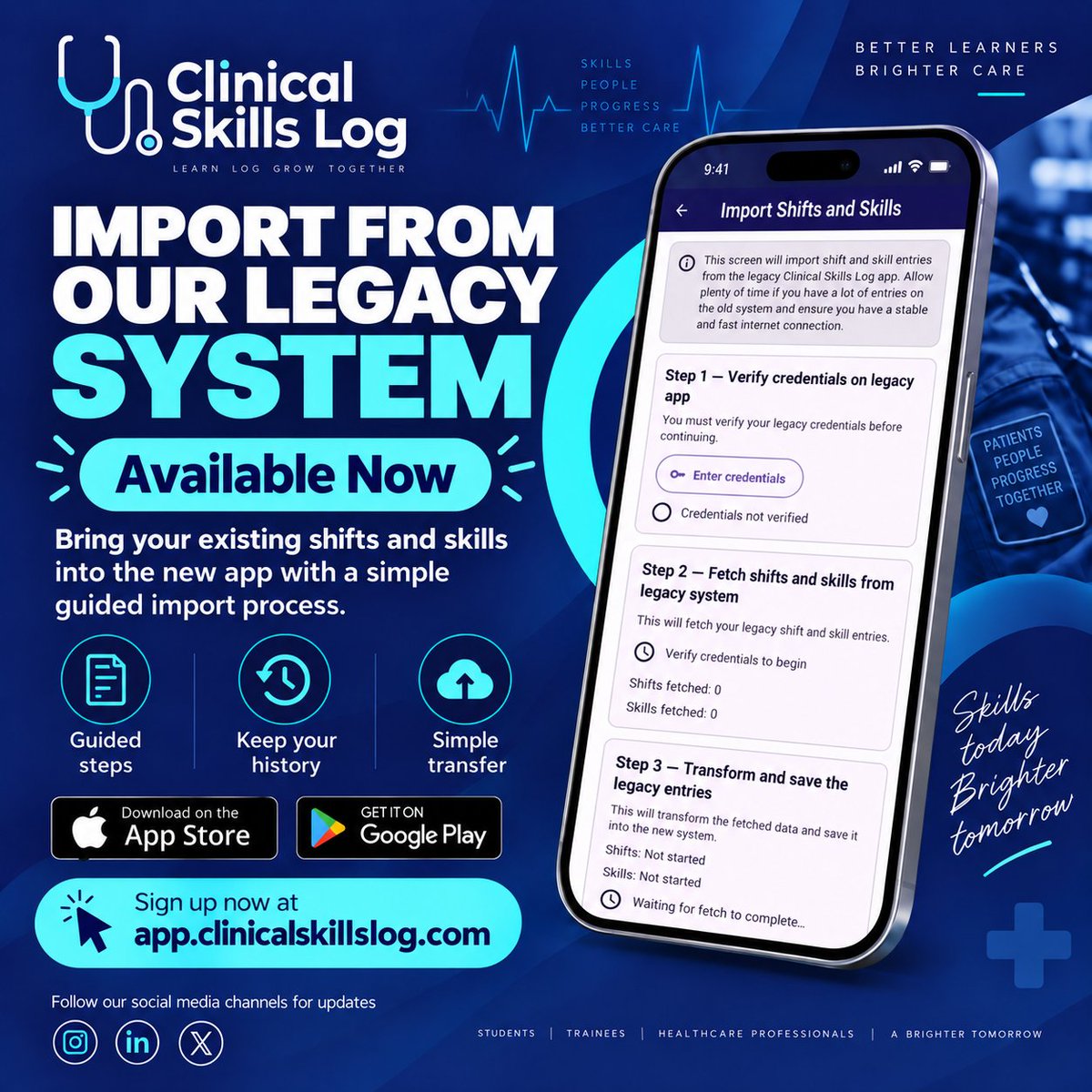 clinicallog's tweet photo. If you're an existing user of the legacy Clinical Skills Log then you can import your existing data into the new app using our custom import shifts and skills section.

#ClinicalSkillsLog https://t.co/ddygdN1Fkb