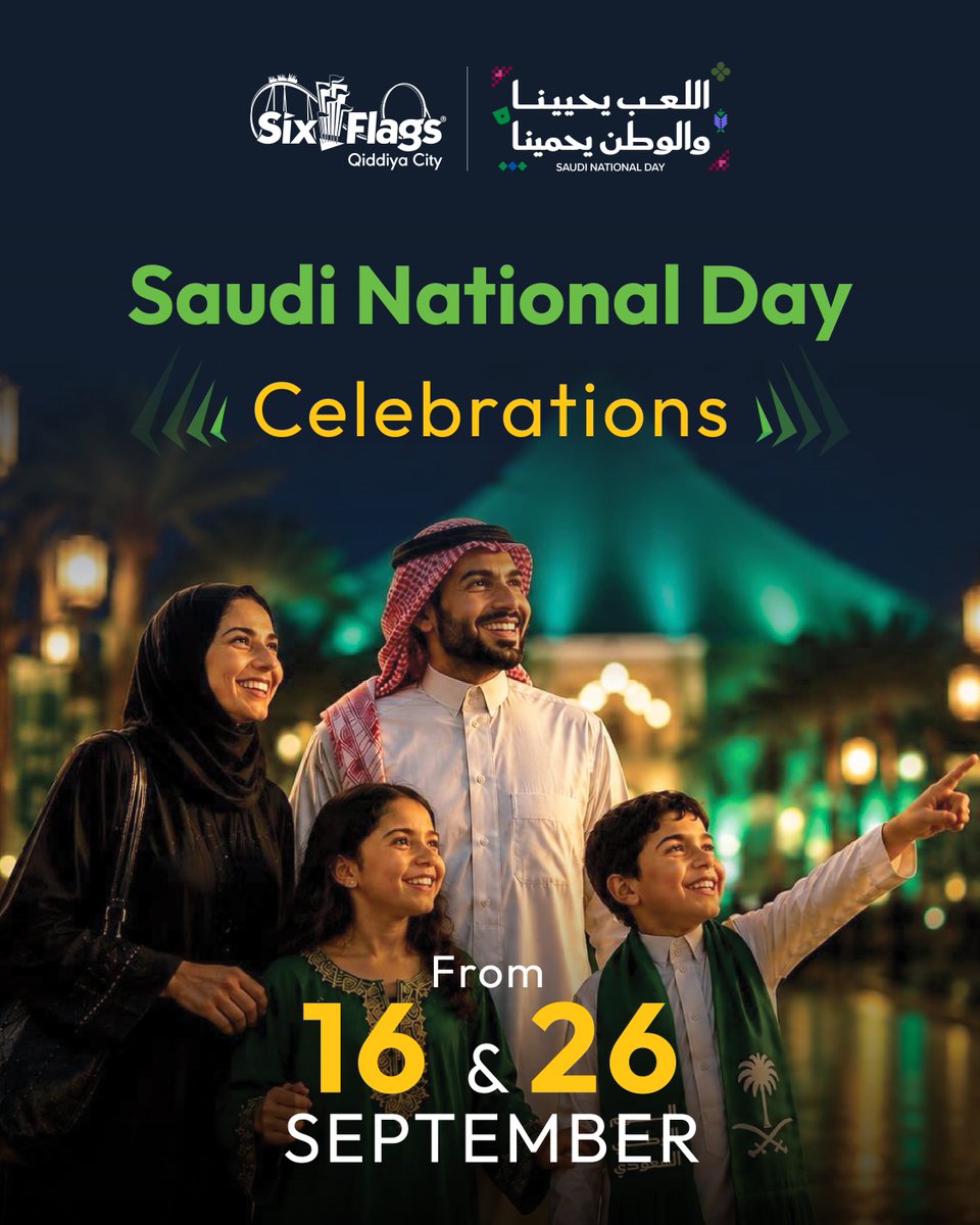 SixFlagsQC's tweet photo. Ready to celebrate? ๐๐ข
#SaudiNationalDay at Six Flags Qiddiya City hits different! With exciting activities, experiences, and surprises waiting for you ๐๐ธ๐ฆ
Buy your tickets now ๐๏ธ
#SixFlagsQiddiyaCity #QiddiyaCity