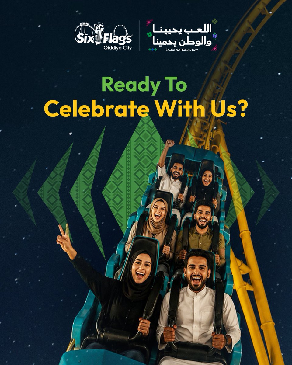 SixFlagsQC's tweet photo. Ready to celebrate? ๐๐ข
#SaudiNationalDay at Six Flags Qiddiya City hits different! With exciting activities, experiences, and surprises waiting for you ๐๐ธ๐ฆ
Buy your tickets now ๐๏ธ
#SixFlagsQiddiyaCity #QiddiyaCity
