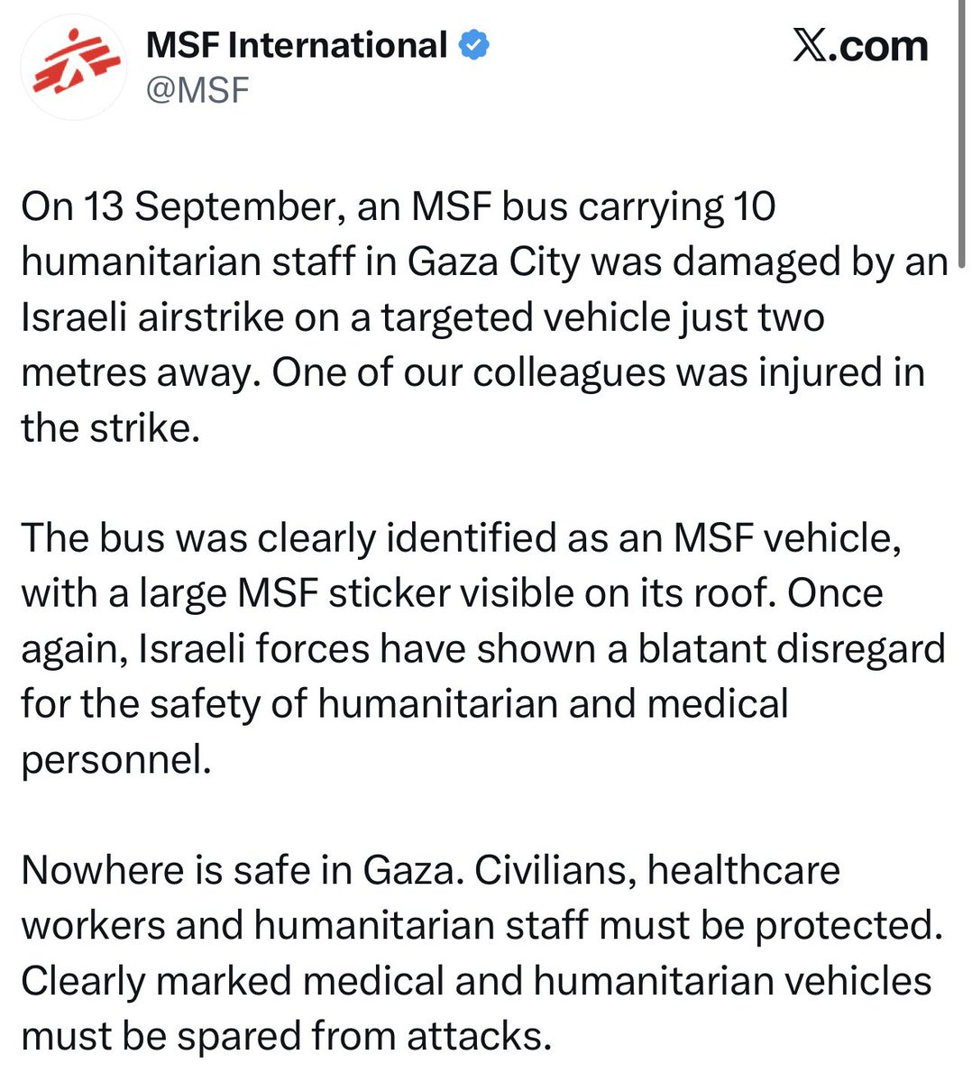 TheTNHoller's tweet photo. Doctors Without Borders say Israel just bombed one of their clearly marked vehicles 👇🏽

(Will 🇺🇸 media even mention this?) https://t.co/0UAOEEt5rM