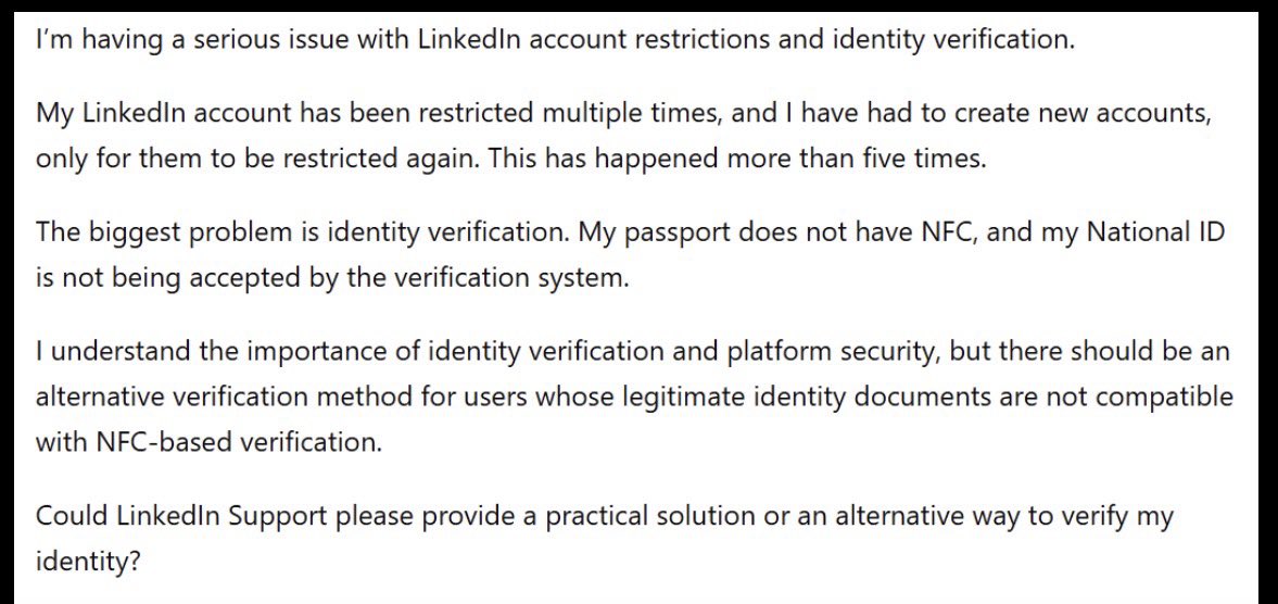 barajale20's tweet photo. @LinkedInNews 

I’m having a serious issue with LinkedIn account verification. https://t.co/9zl1l4PsyM