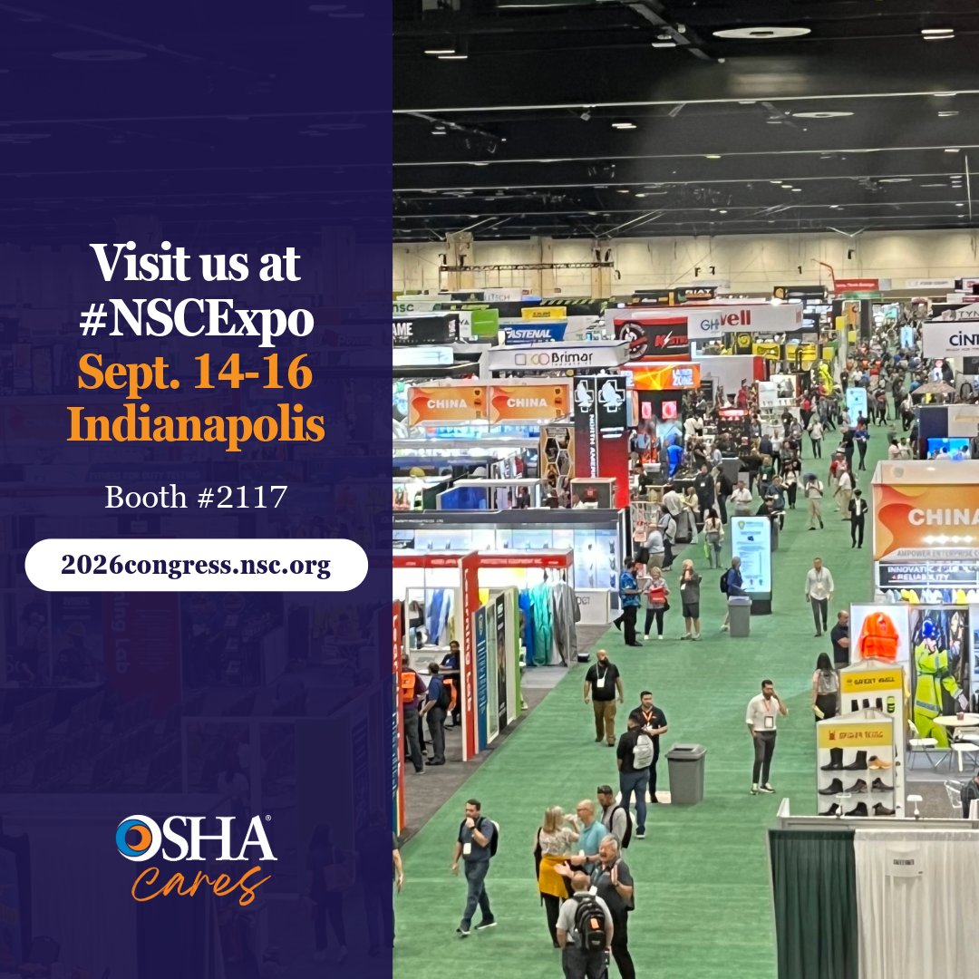 OSHA_DOL's tweet photo. 👋 Visit OSHA Booth 2117 at #NSCExpo. Chat with health and safety experts, learn about job opportunities, and pick up some OSHA swag.   

https://t.co/RiD7QEcKhW | #NSCExpo https://t.co/yQOWmPLvi6
