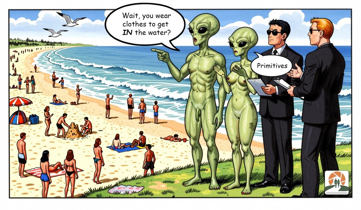 UncladColl's tweet photo. Maybe we’ve been looking at this backwards. 👽

At Unclad Collection, we believe the human body doesn’t automatically have to be sexual, shocking, or something that needs to be hidden.

Nudism can simply be normal, healthy and wholesome — people swimming, relaxing, laughing, making friends and enjoying life.

We’re creating content that help tell that story.

Who knows… maybe the aliens will think WE’RE the normal ones. 😂

https://t.co/AM9weDFEzs

#UncladCollection #Nudism #Naturism #BodyAcceptance #NaturistCommunity