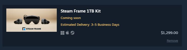Wario64's tweet photo. Steam Frame 1TB Kit is $1,299.00. Price seems to start at $1,059 https://t.co/BCszyAGOvJ