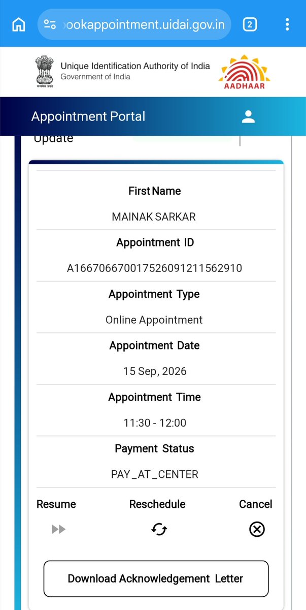 iMainakSarkar's tweet photo. @UIDAI @UIDAIRanchi @IDBI_Bank @IDBIBankCares I have already booked an appointment for Aadhaar biometric update on IDBI bank. But they has already confirmed that they stooped the work on 2 months ago. The question now is, do you have any information regarding this matter?

I am sharing the appointment details for reference. https://t.co/97Wzrv0fUo