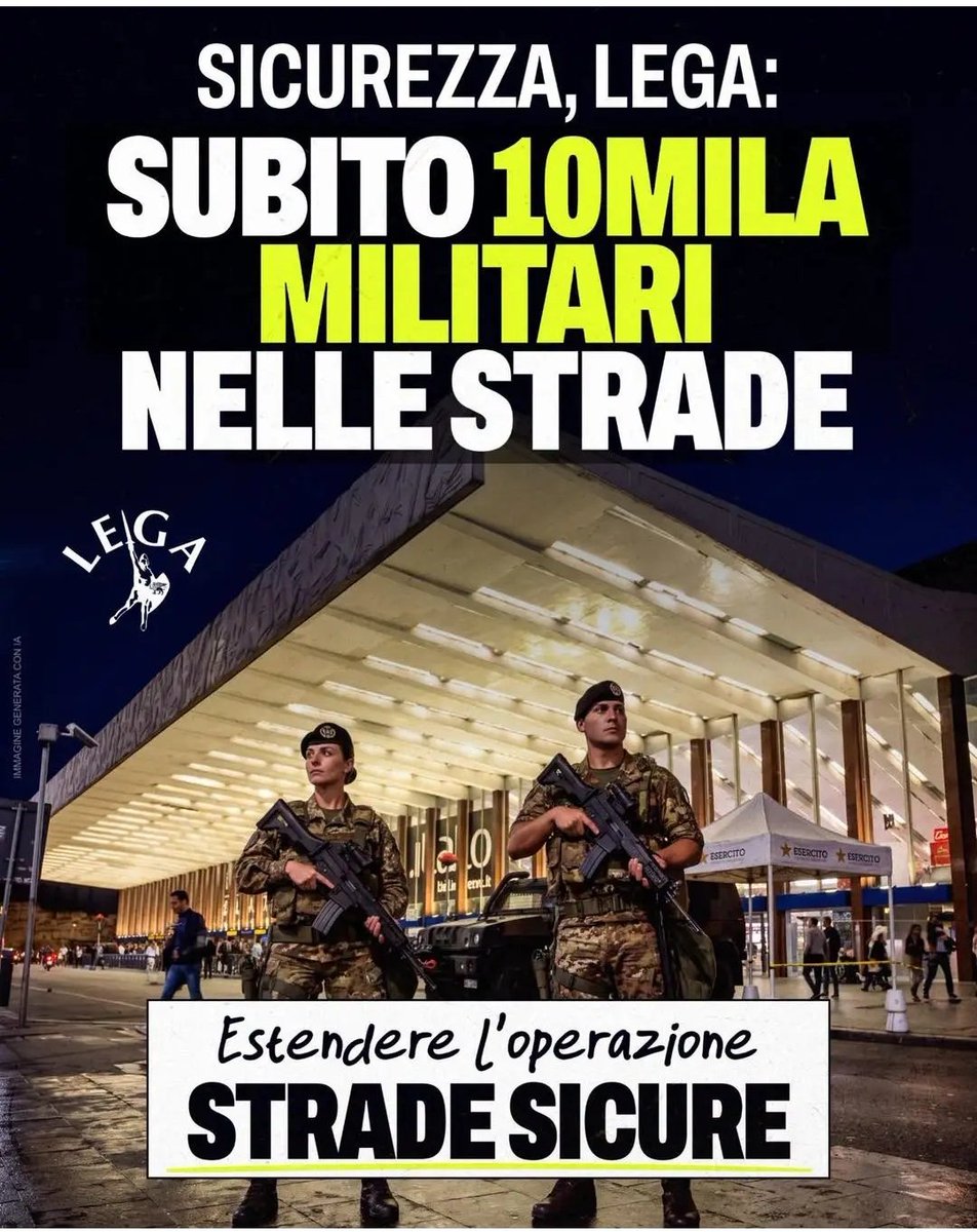 ManfrediPotenti's tweet photo. 🔴 #SICUREZZA, #LEGA: SUBITO 10MILA #MILITARI NELLE #STRADE, NON SI PUÒ PERDERE ALTRO TEMPO🔴
La Lega ha depositato una risoluzione, in votazione nei prossimi giorni, per impegnare il governo a rafforzare ed estendere l’operazione...
https://t.co/mhUq6WmG9t https://t.co/MJuYzCH2b7