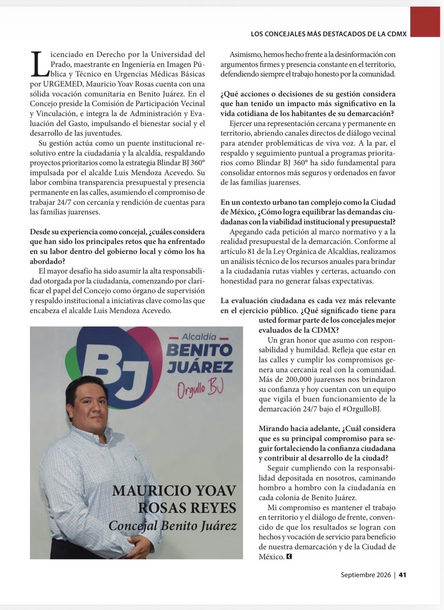 mauyoav's tweet photo. Te comparto la entrevista que me realizó la @RevistaValores en su edición de “Septiembre” sigamos trabajando con #OrgulloBJ #ConcejalenAcción https://t.co/ig7vzTtv8J
