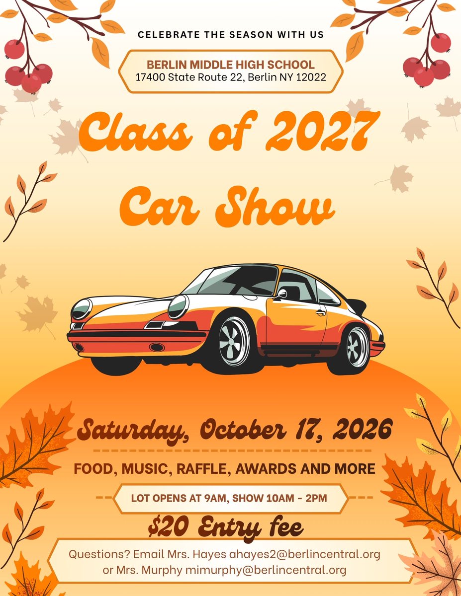 BerlinCSD's tweet photo. Come out to support the BMHS classes and clubs, shop local vendors, and enjoy fun activities for all at the annual BMHS Fall Fest &amp; Car Show on October 17th from 10 am - 2 pm! No admission fee. We hope to see you there! More details: https://t.co/1dVrN9MvNA https://t.co/1EHU29qwaD