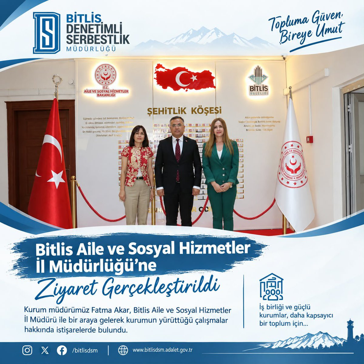 BitlisDSM's tweet photo. 🤝 İş Birliği ve Koordinasyon Ziyareti

Kurum Müdürümüz Fatma Akar ve Kurum Şefimiz Seval Sönmez Aydoğdu, Bitlis Aile ve Sosyal Hizmetler İl Müdürü Vefa Akdoğan’ı ziyaret etti.

Planlanan çalışmalar ve kurumlar arası iş birliği imkânları değerlendirildi. https://t.co/DjnxNyQn60