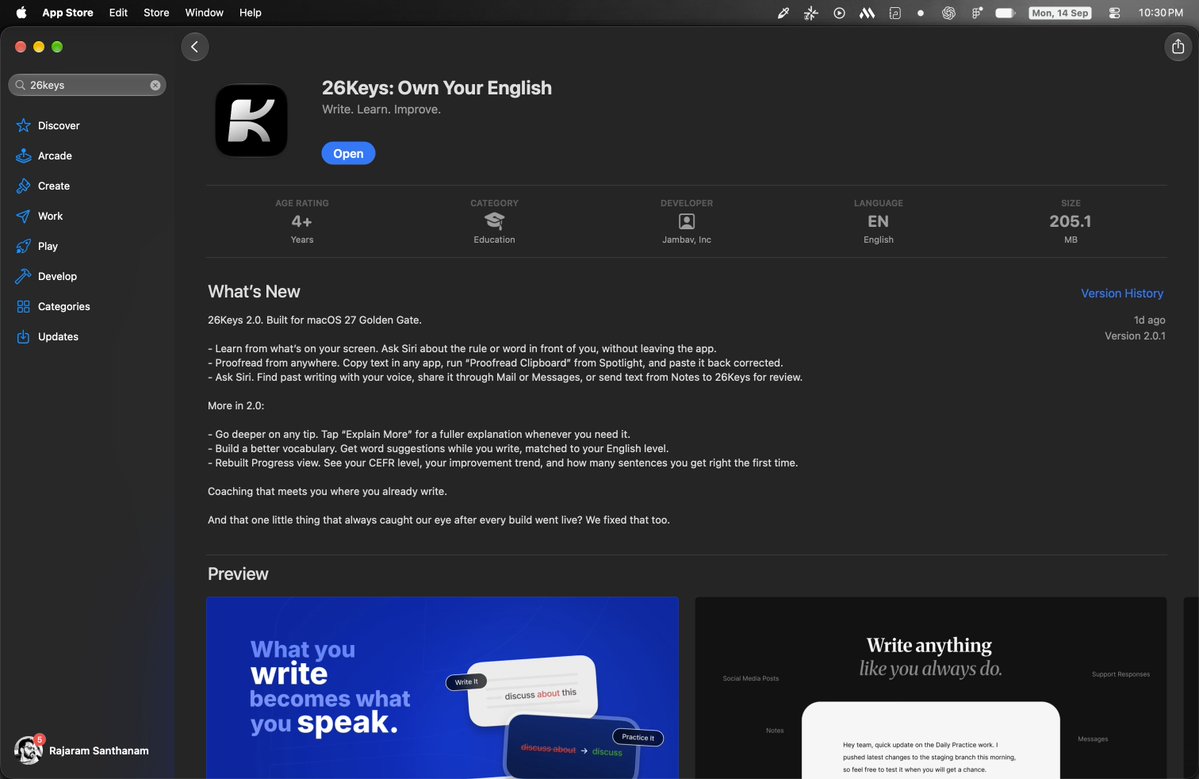 itsram_sk's tweet photo. 26Keys is ready for macOS 27 on day one! 🥳🎉

The AI English coach for people who already know English and want to keep getting better every day.

https://t.co/fE1D8dblNQ https://t.co/GI2d9mZfhj