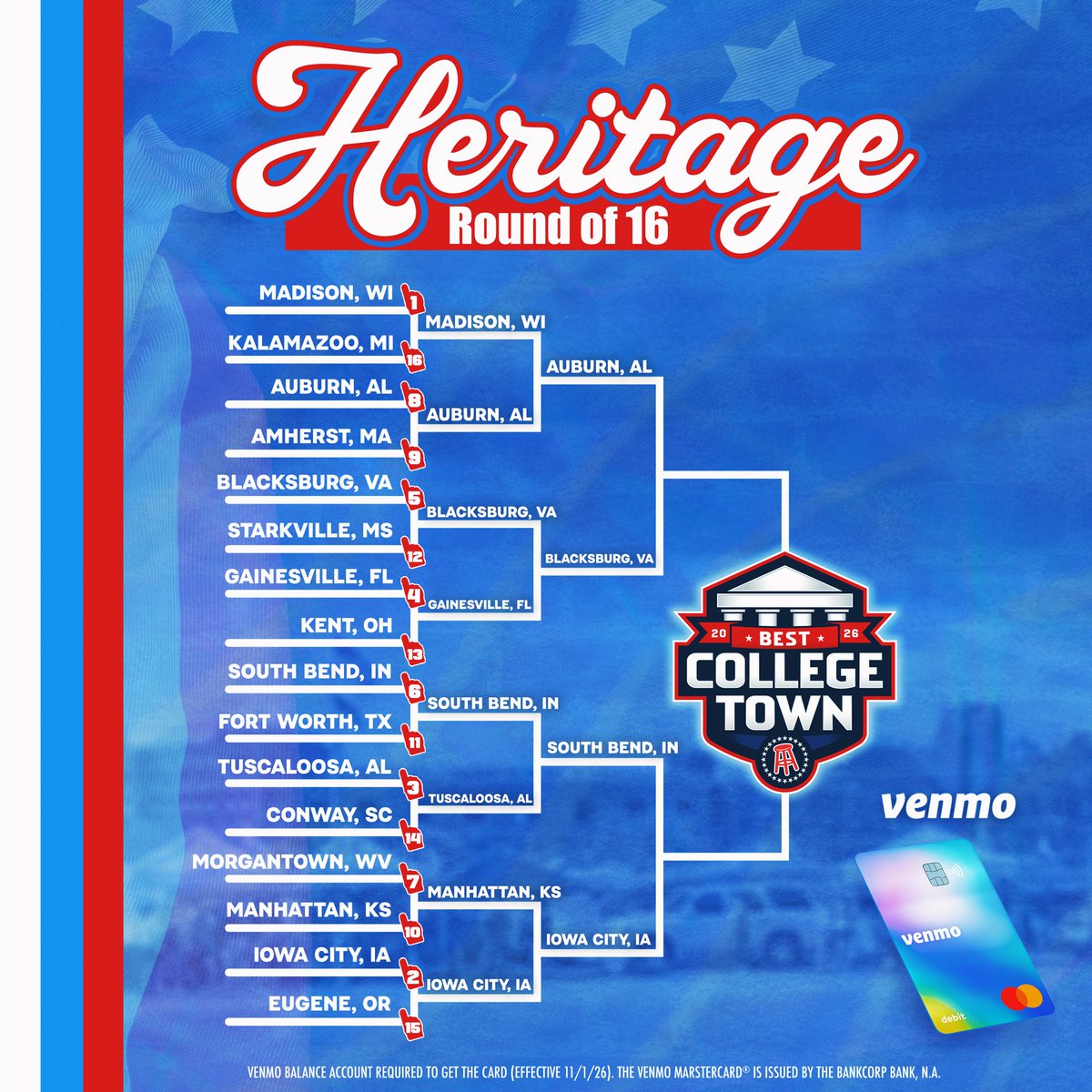 BarstoolVTech's tweet photo. 🚨  BLACKSBURG NEEDS YOUR VOTE 🚨#BLACKSBURGBCT

Barstool Best College Town Round of 16 is officially LIVE!

⏰ Voting closes Wednesday  at 11:59 PM ET

Presented by @venmo https://t.co/vpbvCKYXi2