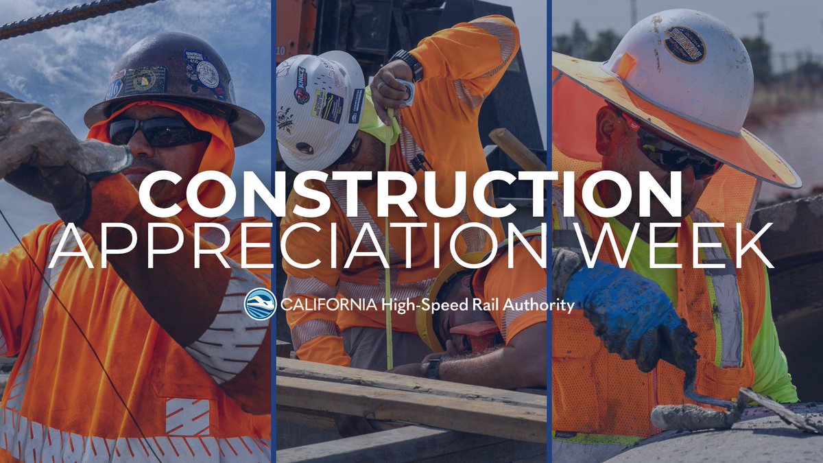 CaHSRA's tweet photo. Special thanks to the construction workers working on the HSR project + staff, journeyman-level workers &amp; all teaching the next gen. of trades workers at the Central Valley Training Center!

Together, we are building the future of transportation! #ConstructionAppreciationWeek 🦺 https://t.co/oQhcLyG08o