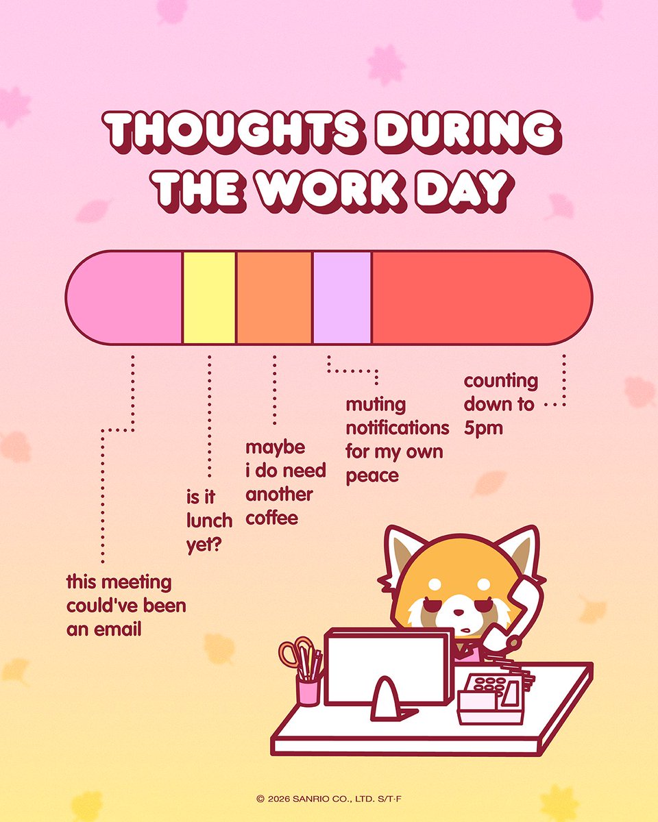 aggretsuko's tweet photo. So many thoughts, so many hours until 5pm 💭🔥 #mondaymotivation https://t.co/FtJcKQSYkG