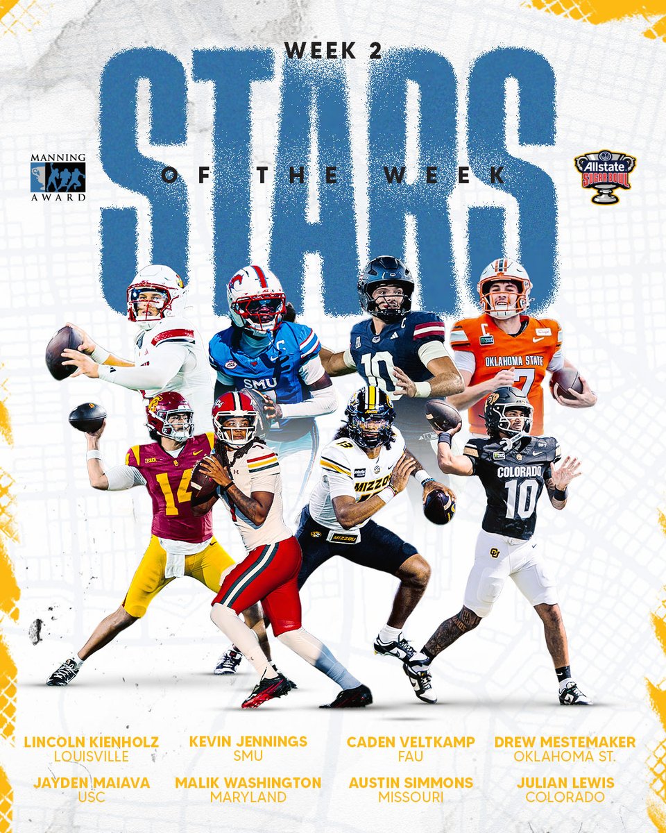 ManningAward's tweet photo. ��� New Week… New Stars!

🏈 Week 2️⃣ #ManningAward Stars of the Week! https://t.co/Q1BSoIJaVT