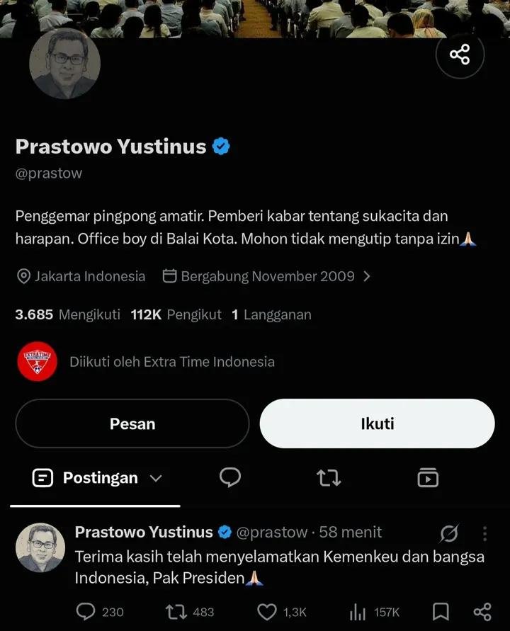indepenSumatera's tweet photo. Penjilat tetaplah penjilat

Beliau ini dulu mantan staff Menteri rejim Sri Mulyani, mungkin banyak temen2nya yang "terganggu" oleh Purbaya (???). Jgn2 anda termasuk "barisan sakit hati oleh Purbaya" ??? Atau memang ada yg kurang berkenan dgn program Purbaya? 

Jadi curiga di Kemenkeu banyak para mafia yang sudah ditanam sejak era nyai hutang.