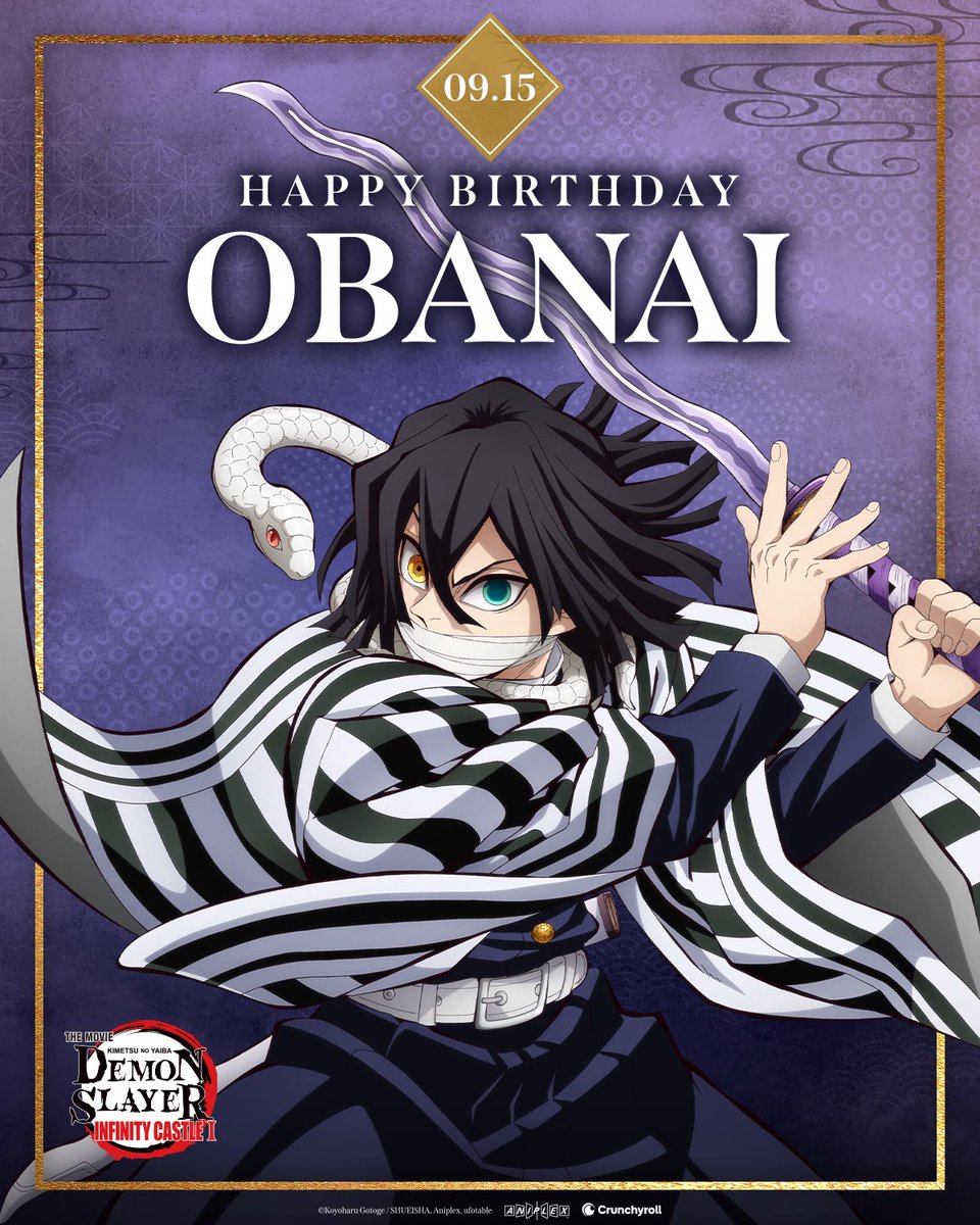 Crunchyroll's tweet photo. Happy birthday to the Serpent Hashira Obanai Iguro! 🐍  (via. @DemonSlayerUSA) https://t.co/jJNFQwLCU5