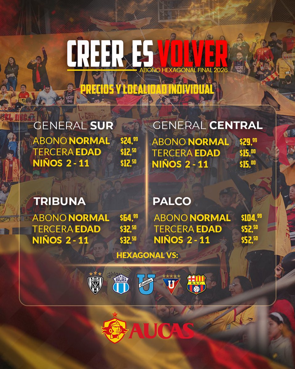 Aucas45's tweet photo. π‘π΄π²π° Recorrimos un camino que nos trajo hasta aquΓ. Con momentos inolvidables, desafΓos y una certeza que nunca cambiΓ³: CREER desde el primer dΓa.
Hoy comienza un nuevo recorrido. Cinco partidos en nuestra casa, cinco encuentros para hacer latir la Caldera y ser parte de esta historia.ποΈ
#CreerEsVolver
ποΈ AbΓ³nate a los 5 partidos de local y sΓ© parte del camino.
π Compra tu abono aquΓ: https://t.co/TuOhA2sxaG
#Creer #EstamosCerca