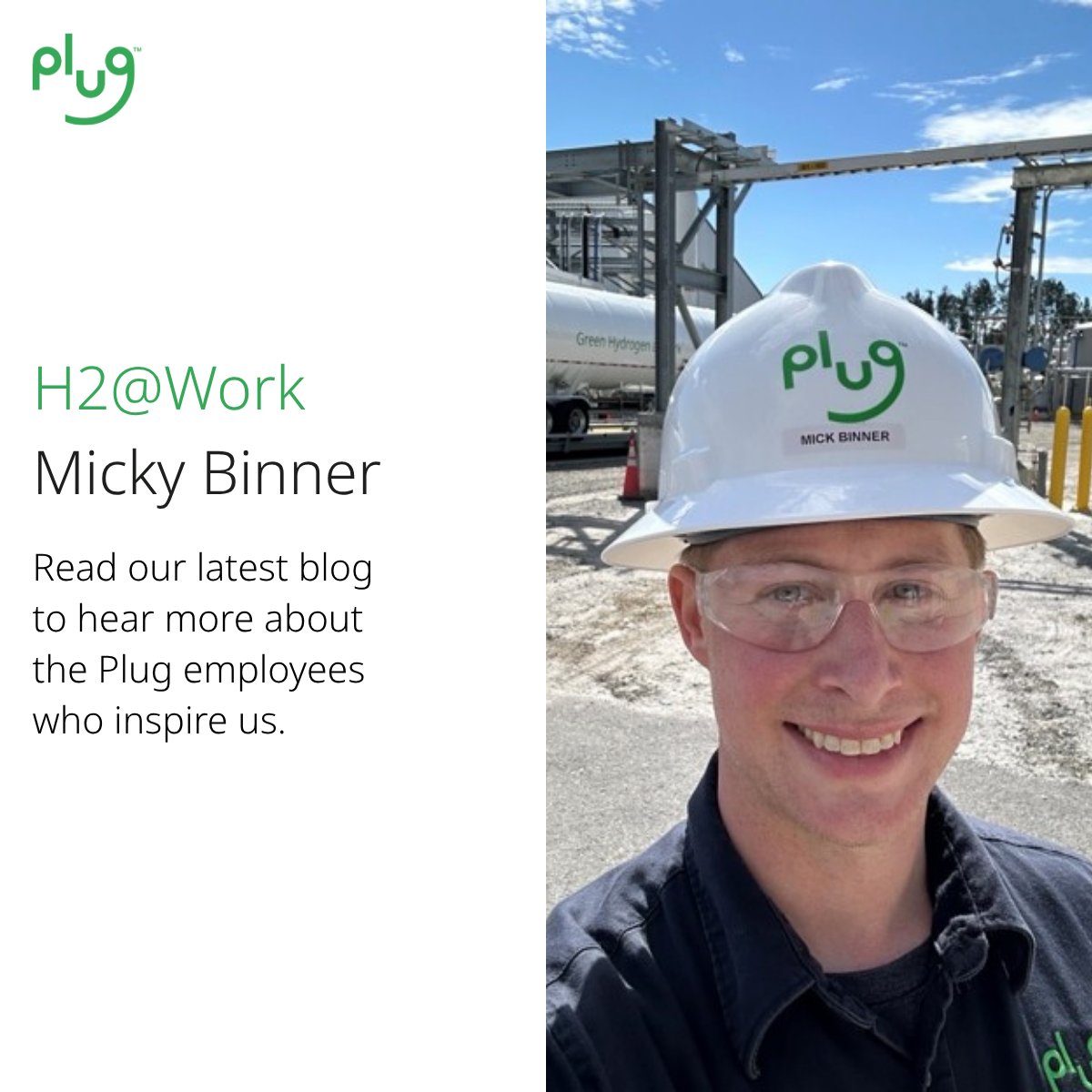 PlugPowerInc's tweet photo. Meet Micky Binner, one of the people helping Plug advance the hydrogen economy. Get to know Micky and learn more about the work behind our mission to unlock the full potential of hydrogen.

Read the employee spotlight: https://t.co/MxPuYN90wa https://t.co/MP5hYJqITR