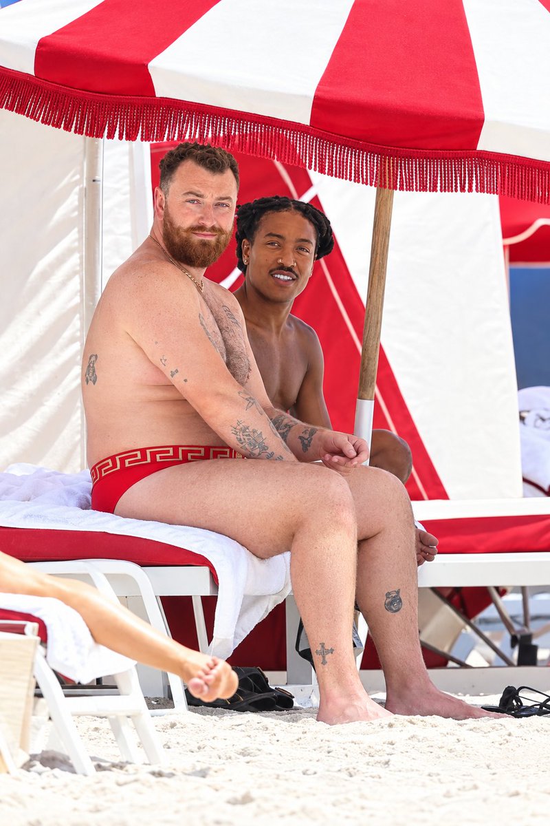 praiseleven's tweet photo. Sam Smith Wears Red Speedo at Miami Beach https://t.co/Ou85IMOff0