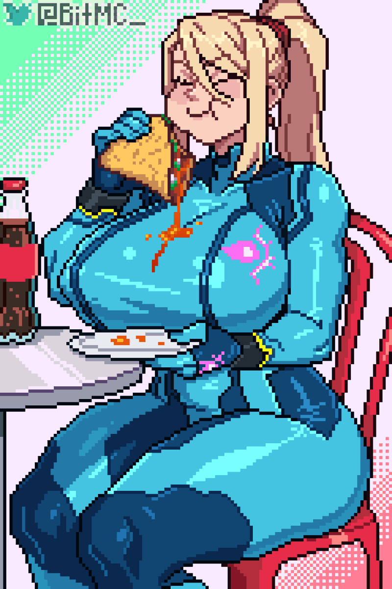 BitMC_'s tweet photo. Samus trying tacos🇲🇽  | sfw #digitalart #metroid #ZeroSuitSamus https://t.co/jllxeYoazI