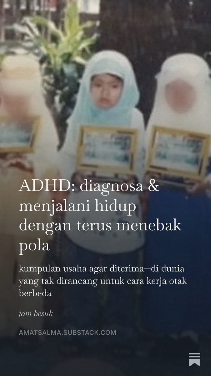 salrna's tweet photo. ADHD: diagnosa &amp; menjalani hidup dengan terus menebak pola
🔗 https://t.co/amwl8OuzCy https://t.co/BW2jC4jUEi