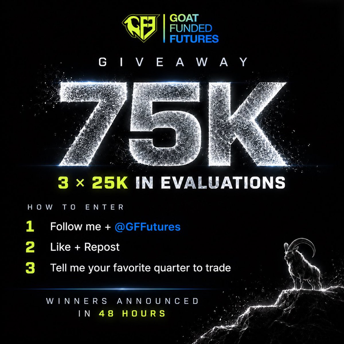 stefanytrades's tweet photo. GIVEAWAY TIME!! 🐐

We are so close to Q4, and price action is getting so much better.

To get ready for it, let’s do a 75K giveaway.

3 winners. 25K each.

To enter:

1. Follow me + @GFFutures 
2. Like + Repost
3. Tell me your favorite quarter to trade

Winners announced in 48 hours.