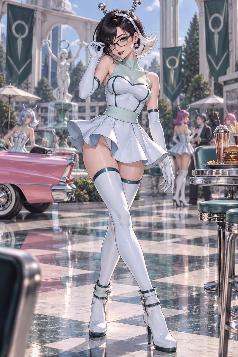 FioraPreppy's tweet photo. I've been playing some more with the concepts of Camavor Academy so here's some more fun stuff that exist around the place:

- 60's retro futurist fashion Fiora 🛸
- 50's Camavoran Luxanna ✨
- Wind-up doll Gwen 🔄
- A little OC I made to experiment! 📚

See anything you like? 💚 https://t.co/XKBQXRQfCL