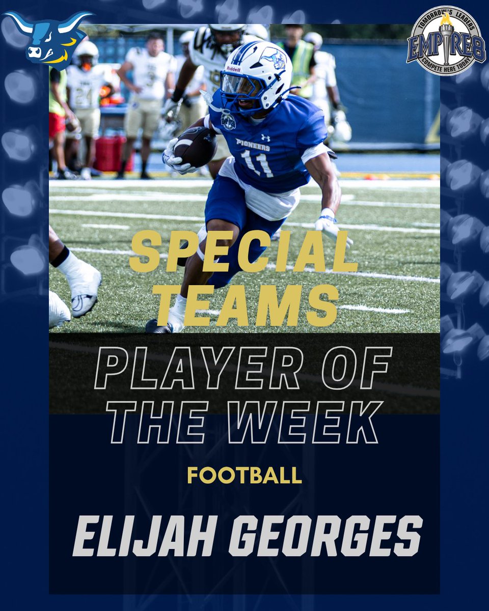 Empire8's tweet photo. @Utica_Pioneers @HUHighlanders @UticaXCTF @SageGators @FisherAthletics @SageFieldHockey @fisherfieldhoc1 @RedDragonPride @Utica_Football @CortlandFB Congrats to the second round of our #E8 Football Weekly Award Winners!

Co-Defensive Player of the Week Billy O'Connor
@HawkTalk 

Special Teams Player of the Week Elijah Georges
@ascathletics 

#E8Proud #LeadersCompeteHere #WhyD3 https://t.co/PT1xa2x1p6