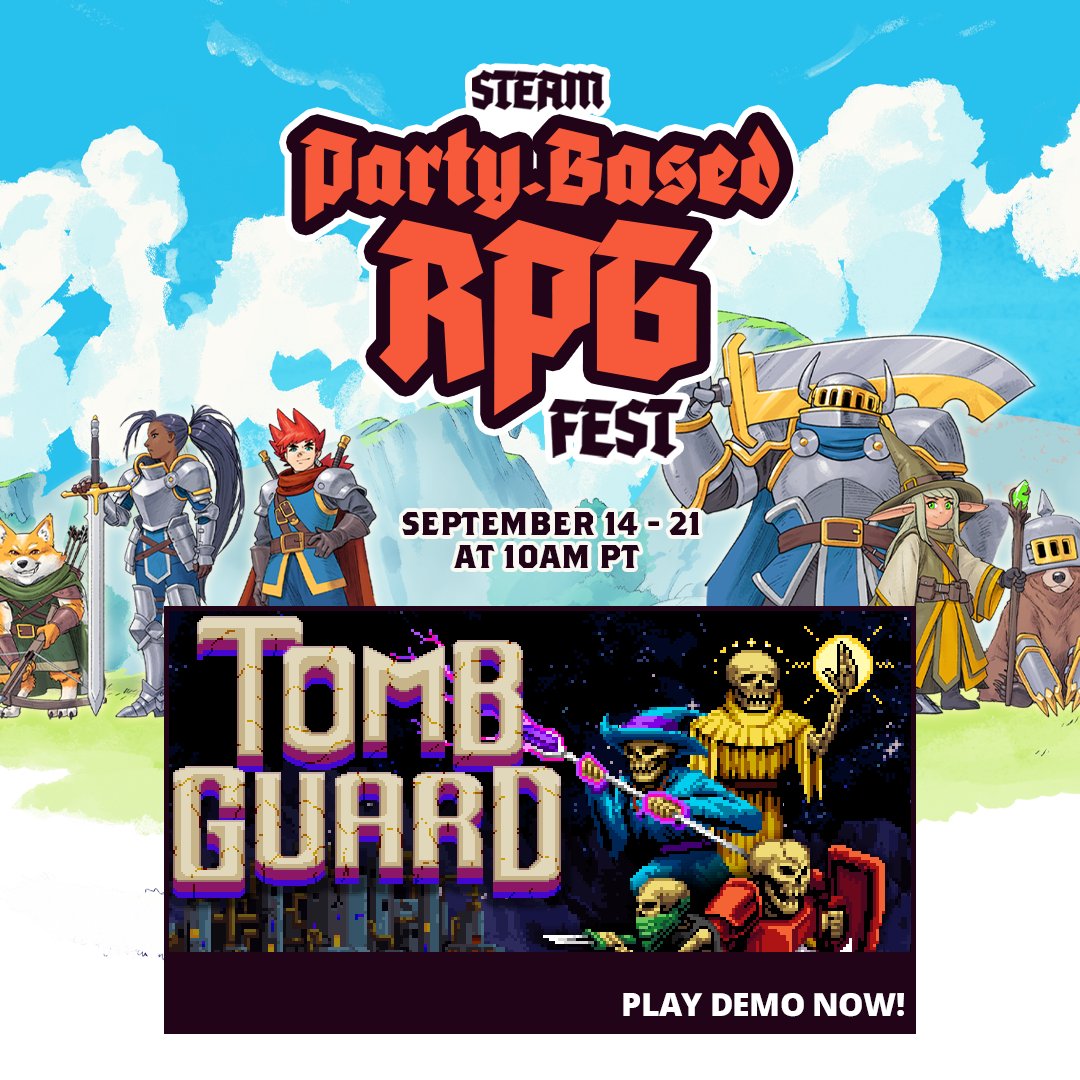 tombguardgame's tweet photo. 🎉 Tomb Guard is part of Steam's Party RPG Fest 🎉
And for being part of it the demo is now live and playable!!!
https://t.co/ImaN9qjbLA
#indiedev #indiegame #rpgfest https://t.co/kbaQm5eZNq