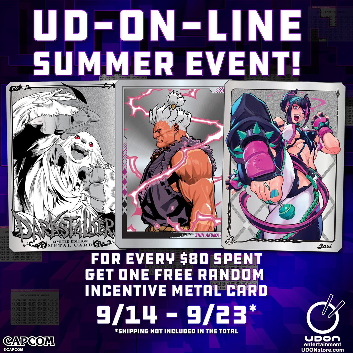 UdonEnt's tweet photo. ⚡UDON's most anticipated event of the year is LIVE!⚡ If you couldn't make it to SDCC now's your chance to grab comics, pins, and tees before they are gone for good! 

Free Collectible Metal Cards are added during fulfillment for every $80+ spent from September 14th thru September 23rd! Don't wait, shop the UD-ON-LINE Event today!

https://t.co/LBCjXJm6Qi