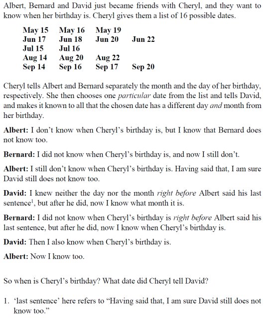 _THE__SPECTATOR's tweet photo. If you can figure out Cheryl's Birthday, you've already done backward induction without knowing the name for it 🕵️‍♂️🙇‍♂️ https://t.co/ultdAvuRc3