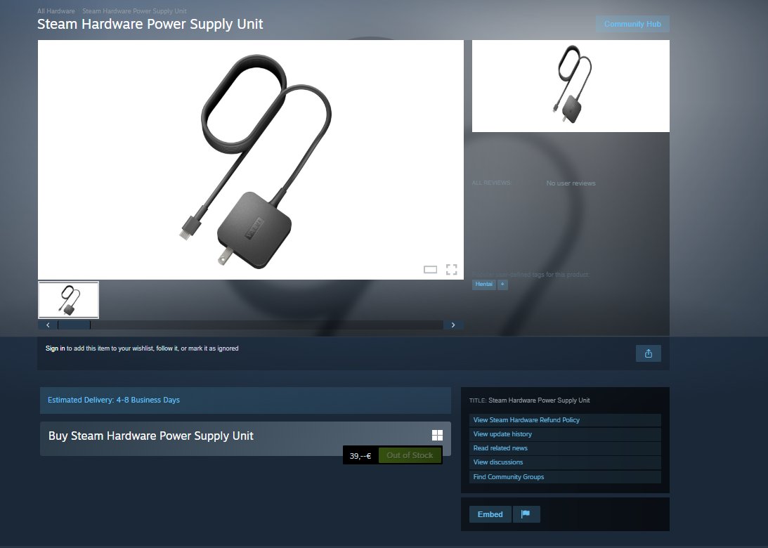 Half_Life_III's tweet photo. Steam Hardware Power Supply Unit!

Price: 39€/$45
https://t.co/xsLhus0Ie9 https://t.co/vUdIsXGttl