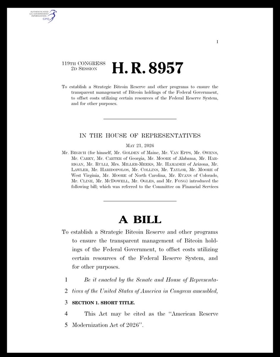 Dennis_Porter_'s tweet photo. MASSIVE BREAKING: THE STRATEGIC BITCOIN RESERVE BILL IS HEADED TOWARDS A VOTE IN COMMITTEE ON WEDNESDAY https://t.co/Kilh1IzoAv