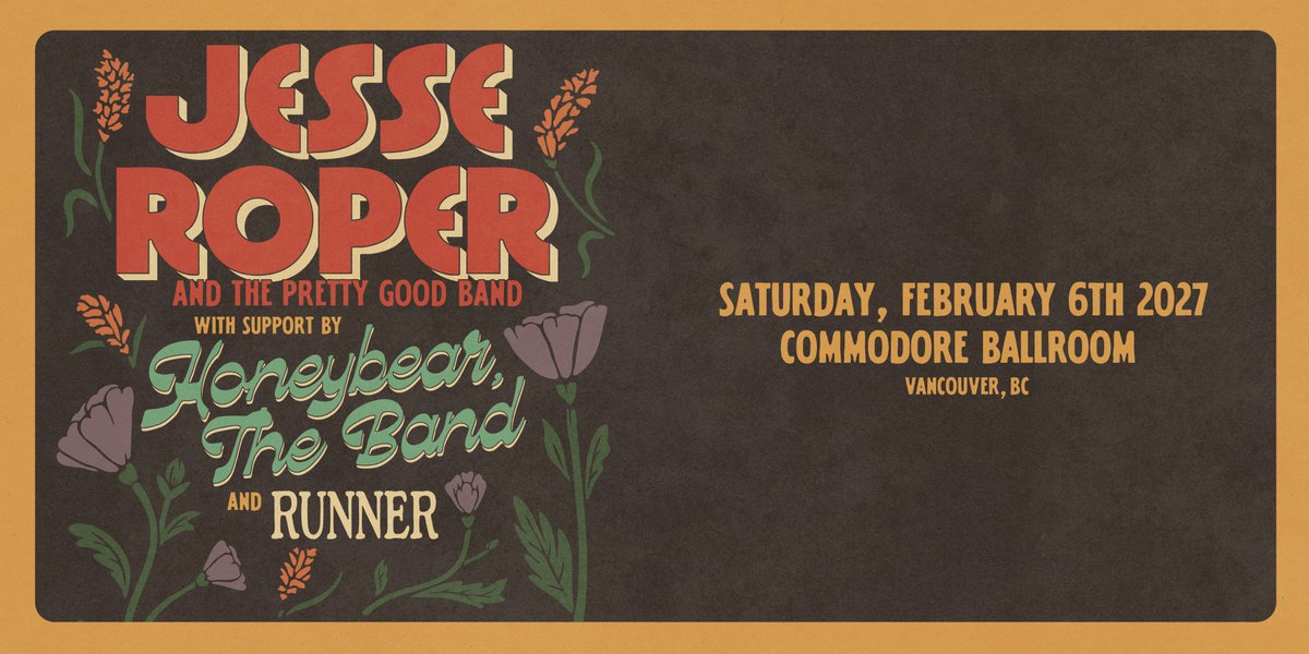 commodorevcr's tweet photo. JUST ANNOUNCED: Canadian folk-rock singer Jesse Roper is coming to Commodore Ballroom on February 6, 2027 with special guests Honey Bear and Runner.

Tickets go on sale on Wednesday at 10am.  https://t.co/VlWzTrZKz8 https://t.co/TgS8N5qLze